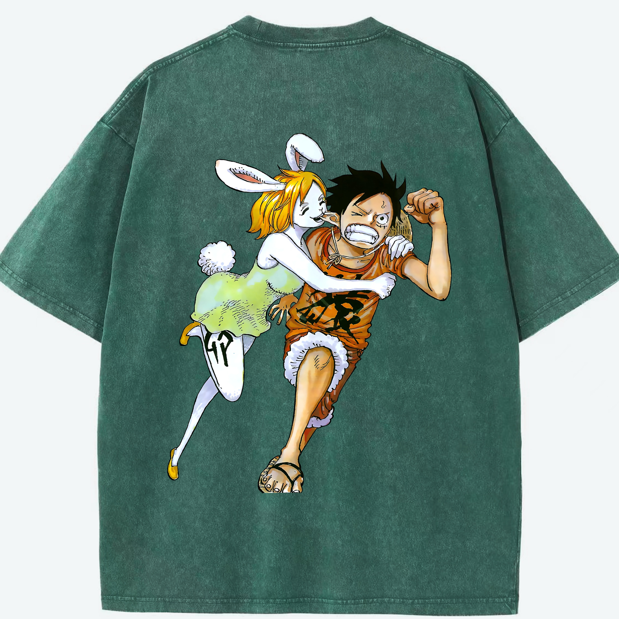 ワンピース モンキー・D・ルフィ ONE PIECE Monkey D. Luffy 綿100% ヴィンテージ風 半袖Tシャツ（背面プリント）
